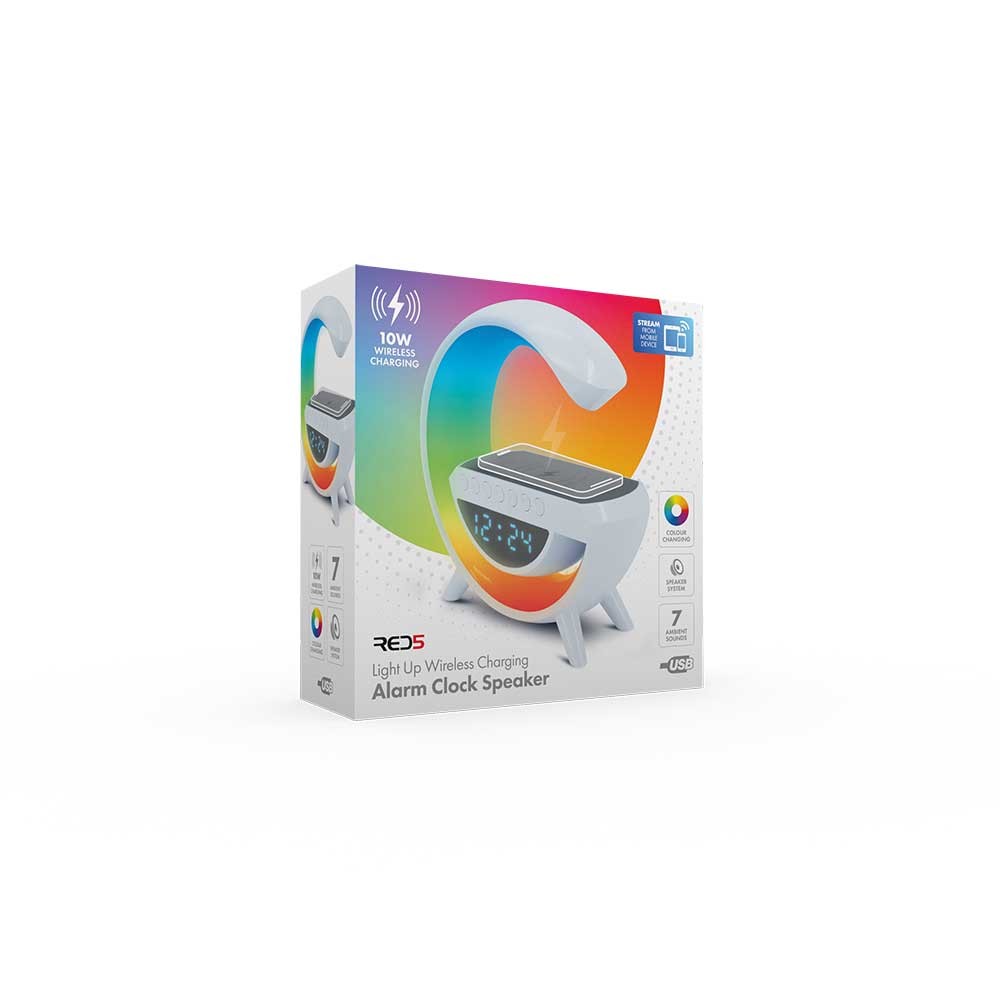 Ασύρματο Ηχείο + Φορτιστής + Ραδιοξυπνητήρι Light Up Wireless Alarm Clock Speaker, The Source